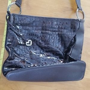 Brown crocodile, patent leather combo purse